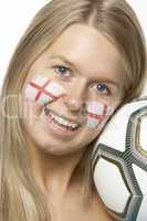 Young Female Football Fan With St Georges Flag Painted On Face