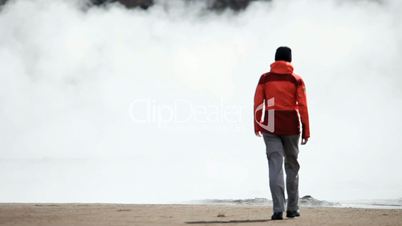 Female Hiker Viewing Hot Volcanic Steam