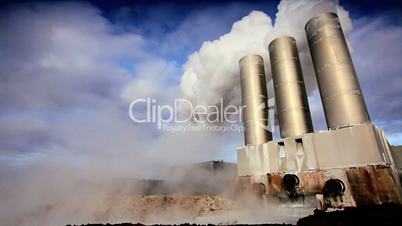 Steam from Geothermal Power Plant Chimneys