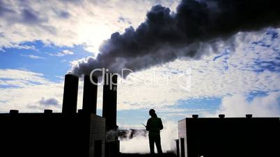 Silhouette of Female Engineer at Geothermal Power Station