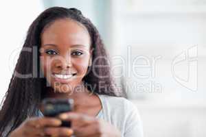Close up of woman holding cellphone