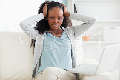 Woman not happy about her notebook