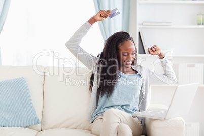 Woman happy about what she bought online
