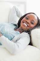 Close up of woman taking a rest on the couch