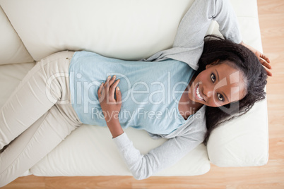 Woman taking a break on the sofa