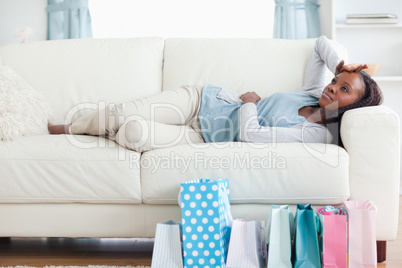 Woman taking a rest after shopping