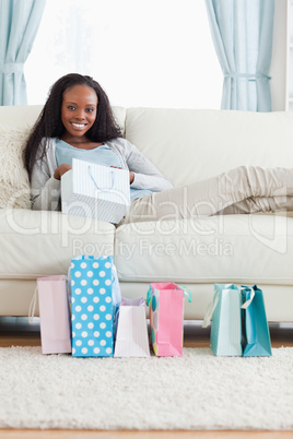 Woman taking a moment off after shopping