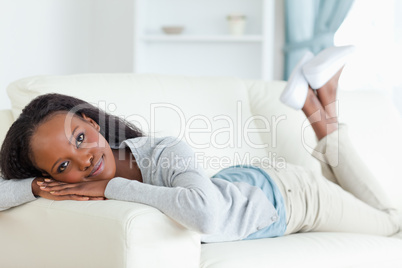 Woman taking a moment off on couch