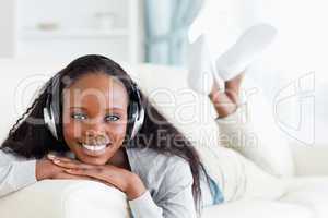Smiling woman with headphones on