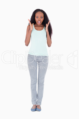 Surprised woman on white background