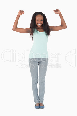 Woman stretching on white background