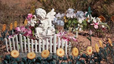 Grave childs in old cemetery angel flowers P HD 0258