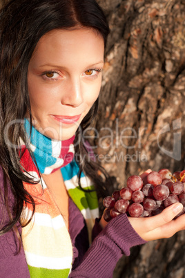 Winter young woman in romantic sunset scenery