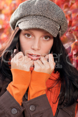 Autumn portrait cute female model face close-up