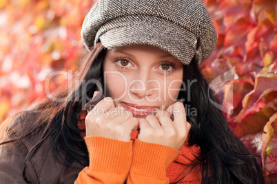 Autumn leaves portrait of beautiful female model