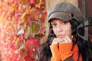 Autumn leaves portrait of beautiful female model