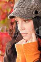 Autumn portrait cute female model face close-up