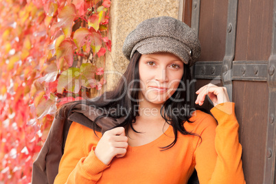 Autumn portrait of beautiful young female model