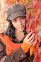 Autumn leaves portrait of beautiful female model