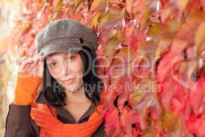 Autumn leaves portrait of beautiful female model