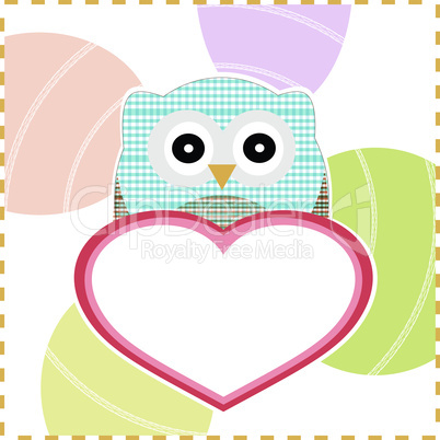 cute smile textile owls in love with a big heart Vector