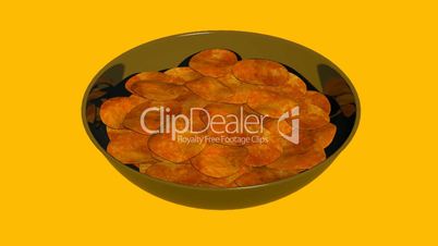 Rotation of Potato chips.food,unhealthy,pile,snack,fried,crunchy,tasty,crispy,calories,eat,