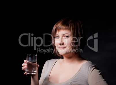 young woman with glass water