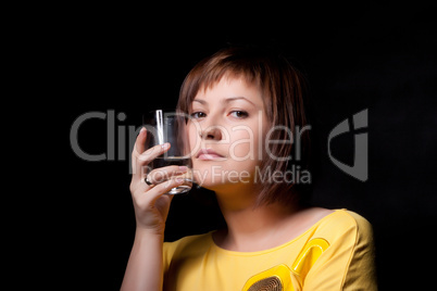 young woman with glass water