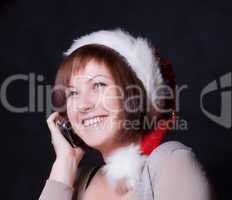 young woman in christmas cap