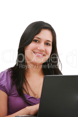 Young businesswoman, secretary or student with laptop, isolated