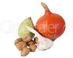 pear, pumpkin, garlic  and many nuts