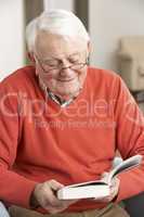 Senior Man Relaxing In Chair At Home Reading Book