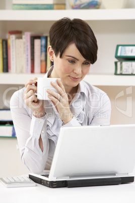 Woman Working From Home Using Laptop