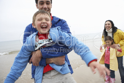 Happy family on beach