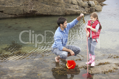 Father with daughter on beach