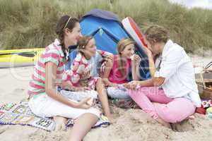 Teenagers having picnic