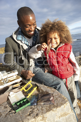 Father with son fishing