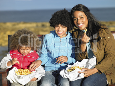 Happy family having picnic