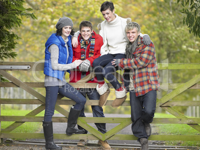 Young friends sitting on fence