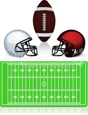 american football field, ball and helmet