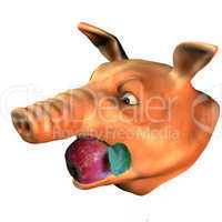 Schweinekopf mit Apfel