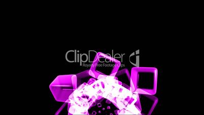 purple ice block,crystal jewelry necklace,flying glass boxes and rays light,tech web cubes matrix.