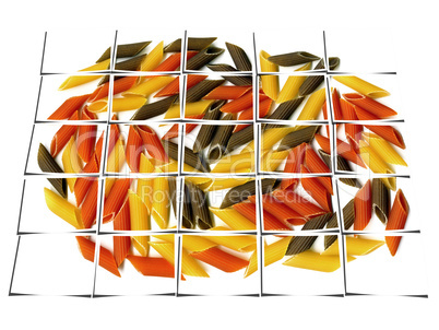 three colour penne italian pasta collage