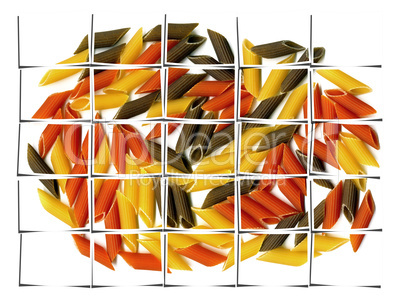 three colour penne italian pasta collage