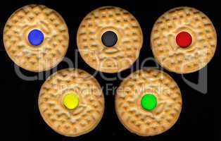 five cream cookies mimic olympic rings