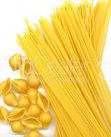 italian spaghetti and orecchiette pasta over white