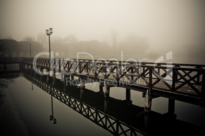 Foggy winter docks