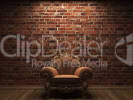 illuminated brick wall and chair