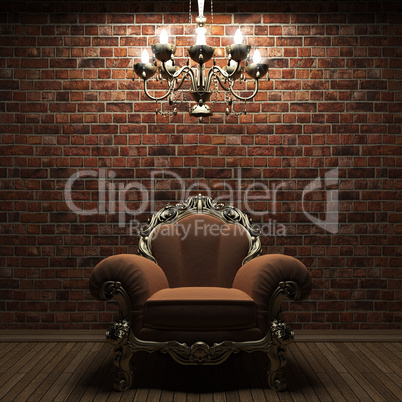 illuminated brick wall and chair