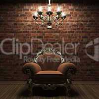 illuminated brick wall and chair